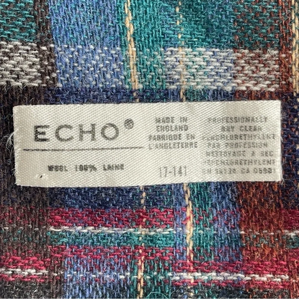 ECHO Woolen Mills Plaid Flannel Wool Scarf Vintage